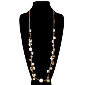 CHICO’S Pearl & Heart Charm Leather Cord Necklace | NWT